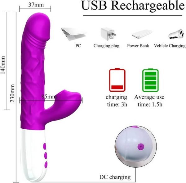 Thrusting Sucking Rabbit Vibrator，G Spot Vibrator 3 Thrusting Rotating and 7 Sucking Modes